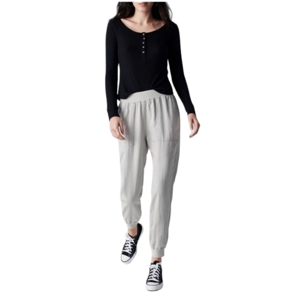 Faherty Arlie Day Light Gray Stone Pocket Linen Jogger Large